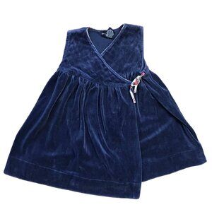 Ralph Lauren Velvet Holiday‎ Wrap Dress Baby Girls 24M Quilted Plaid Trim Navy